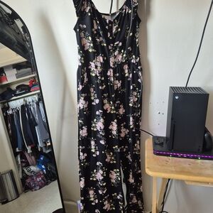 No Boundaries Black Floral Button-Front Maxi Dress with Pink & Yellow Blooms